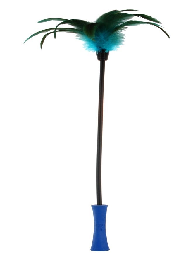 GiGwi Feather Teaser Cat Wand, Comfortable Soft TPR Handle for Easy Play, Natural Bird Feathers Entices Cats to Pounce & Chase, Safe, Non-Toxic, Durable, Mimics Real Prey, for Cats, Kittens, Blue - Image 1